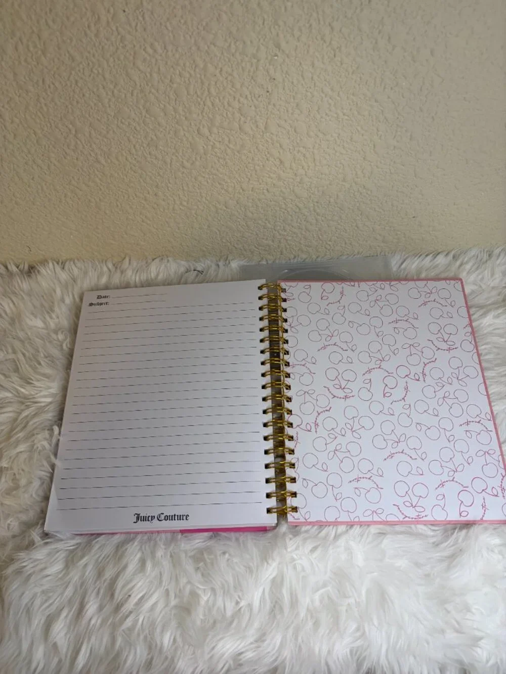 Juicy Couture Cherry Pink Large Spiral Journal Heart Pen 316 Pages NWT